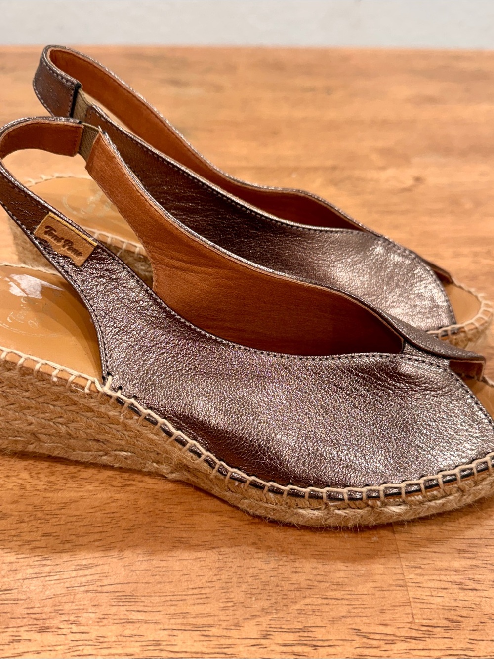 Toni Pons Laila-P Wedge Espadrilles Women’s 38 US 7 Metallic Bronze Peep Toe